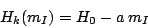 \begin{displaymath}
H_k (m_I) = H_0 - a\ m_I
\end{displaymath}